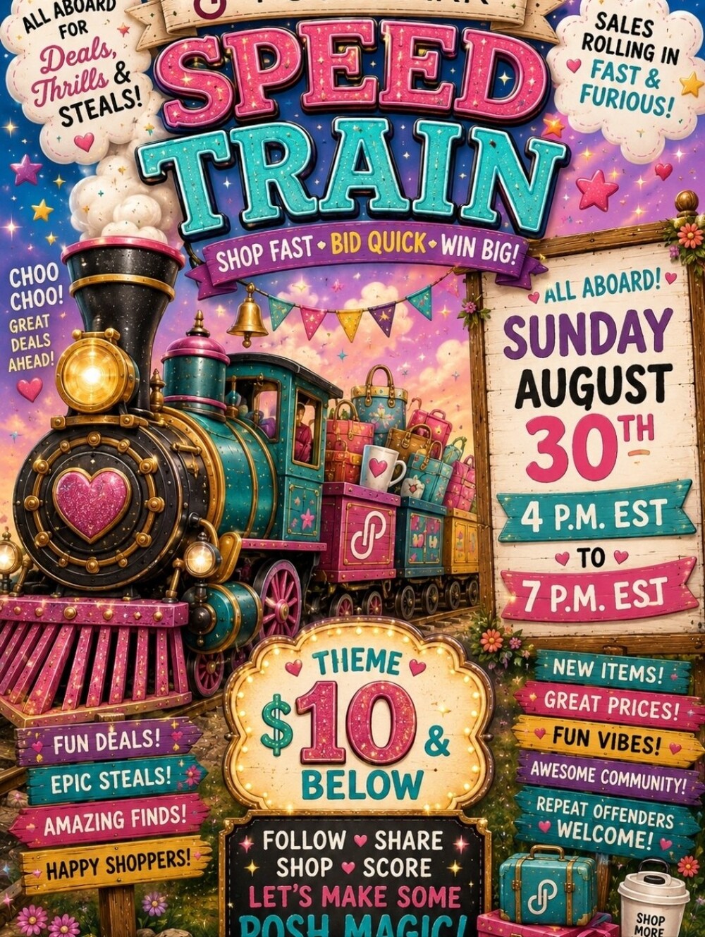 POWER OF 10 SPEED TRAIN Sunday, August 30, 2026 4PM-7PM EST Theme: $10 & Below